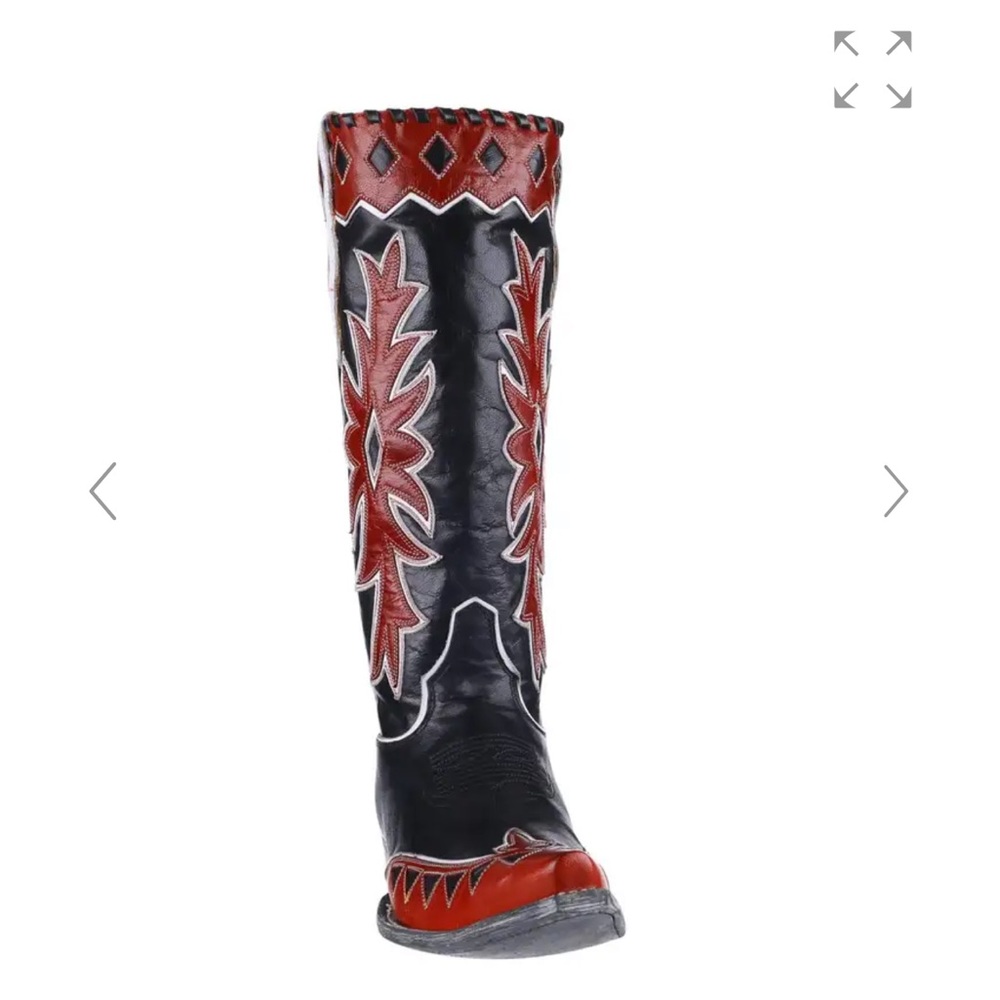 Old Gringo Black and Red Embroidered Leather Heeled Cowboy Boots - Picture 6 of 15
